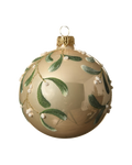 Kerstbal glas 8 cm, maretak met glitter en sneeuw, parel