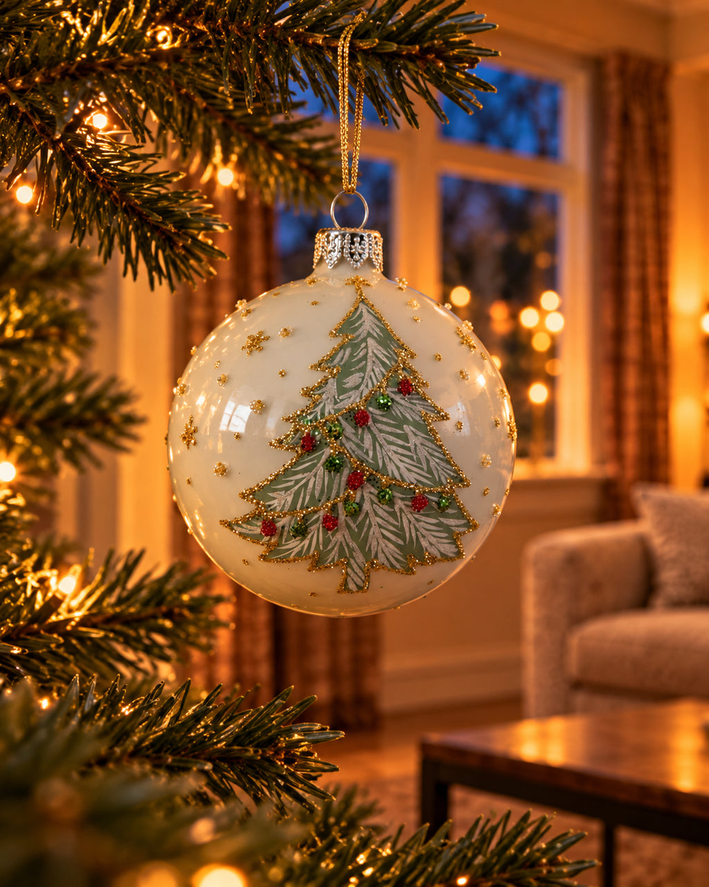 Kerstbal glas 8 cm, kerstboom, winterwit