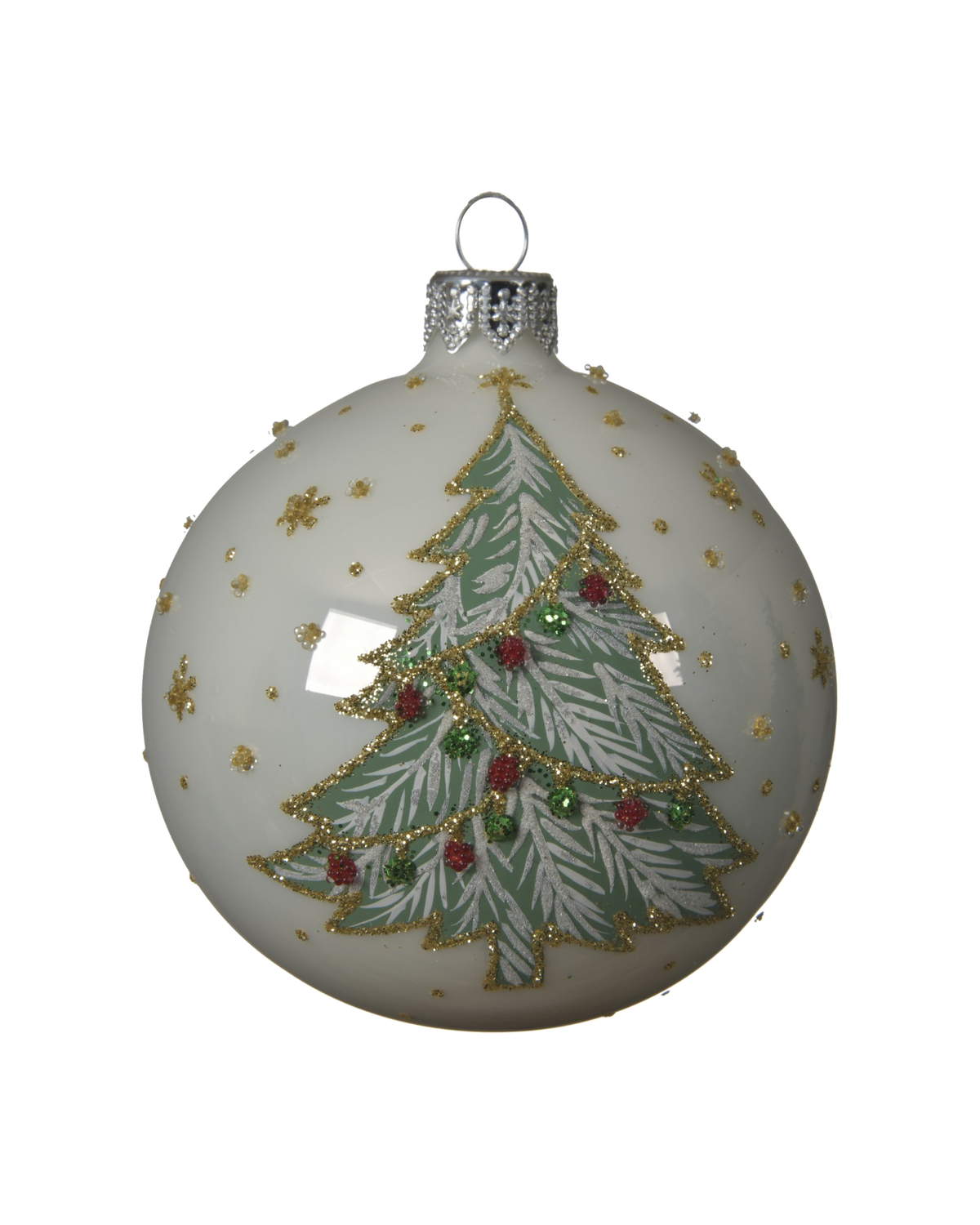 Kerstbal glas 8 cm, kerstboom, winterwit