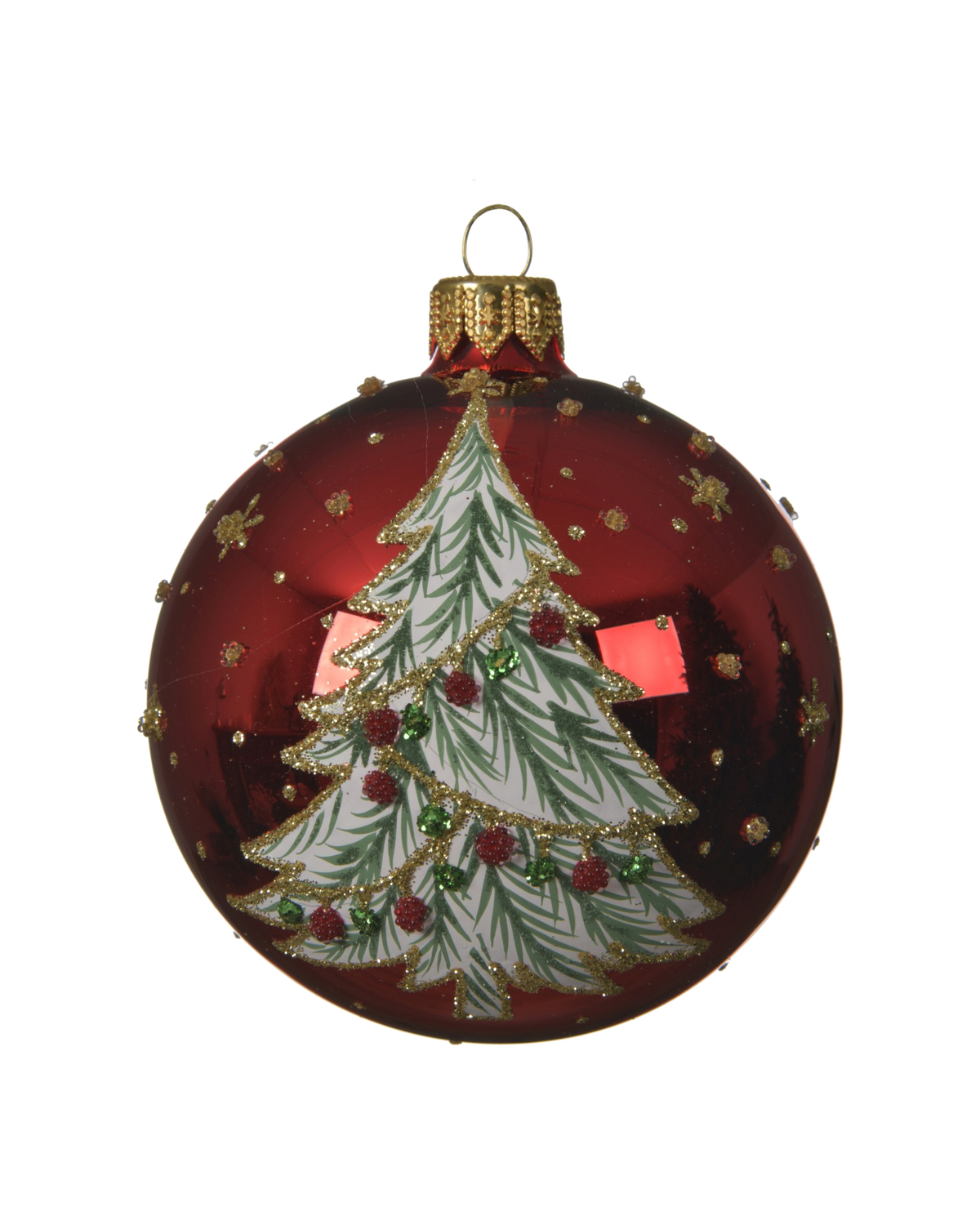 Kerstbal glas 8 cm, kerstboom, kerstrood