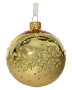 Kerstbal glas 8 cm glans, bladrand, licht goud