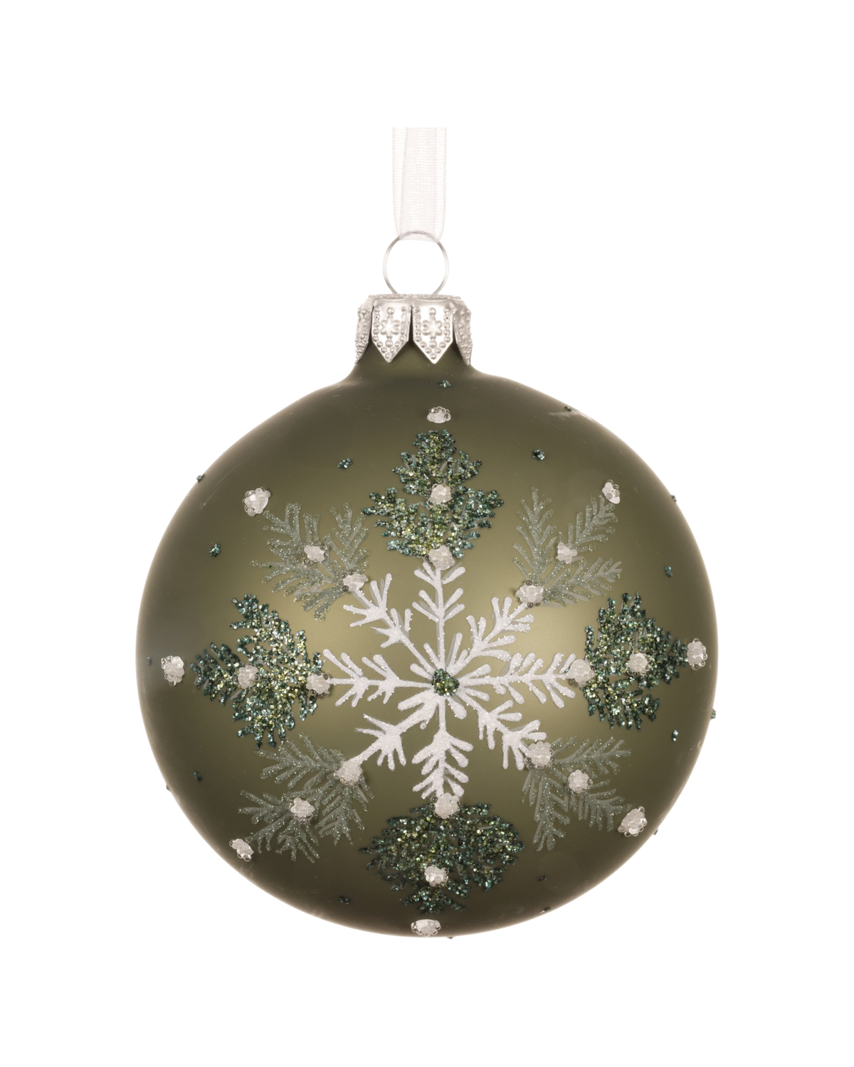 Kerstbal glas 8 cm mat, gekleurde sneeuwvlok, rosemarijn