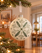 Kerstbal glas 8 cm mat, gekleurde sneeuwvlok, wolwit
