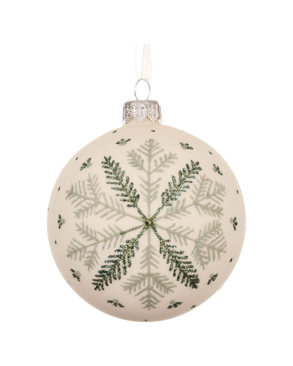 Kerstbal glas 8 cm mat, gekleurde sneeuwvlok, wolwit