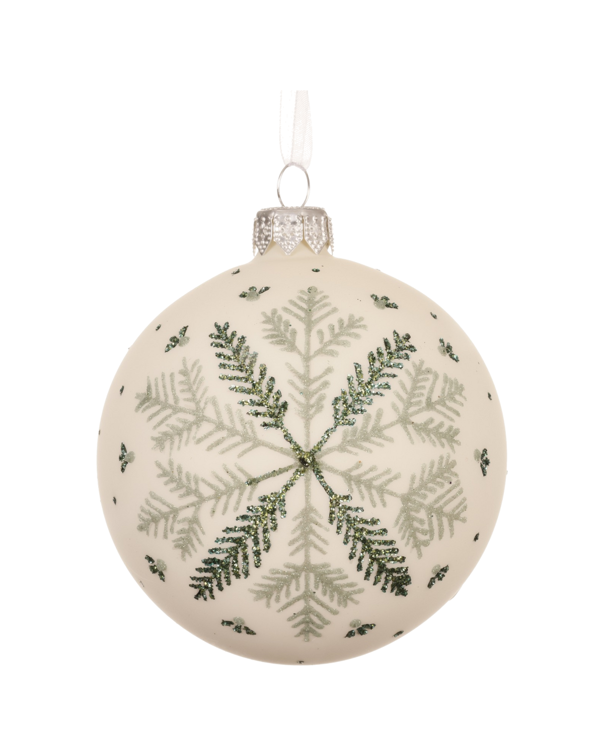 Kerstbal glas 8 cm mat, gekleurde sneeuwvlok, wolwit