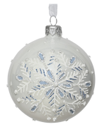 Kerstbal glas 8 cm emaille, sneeuwvlok, winterwit