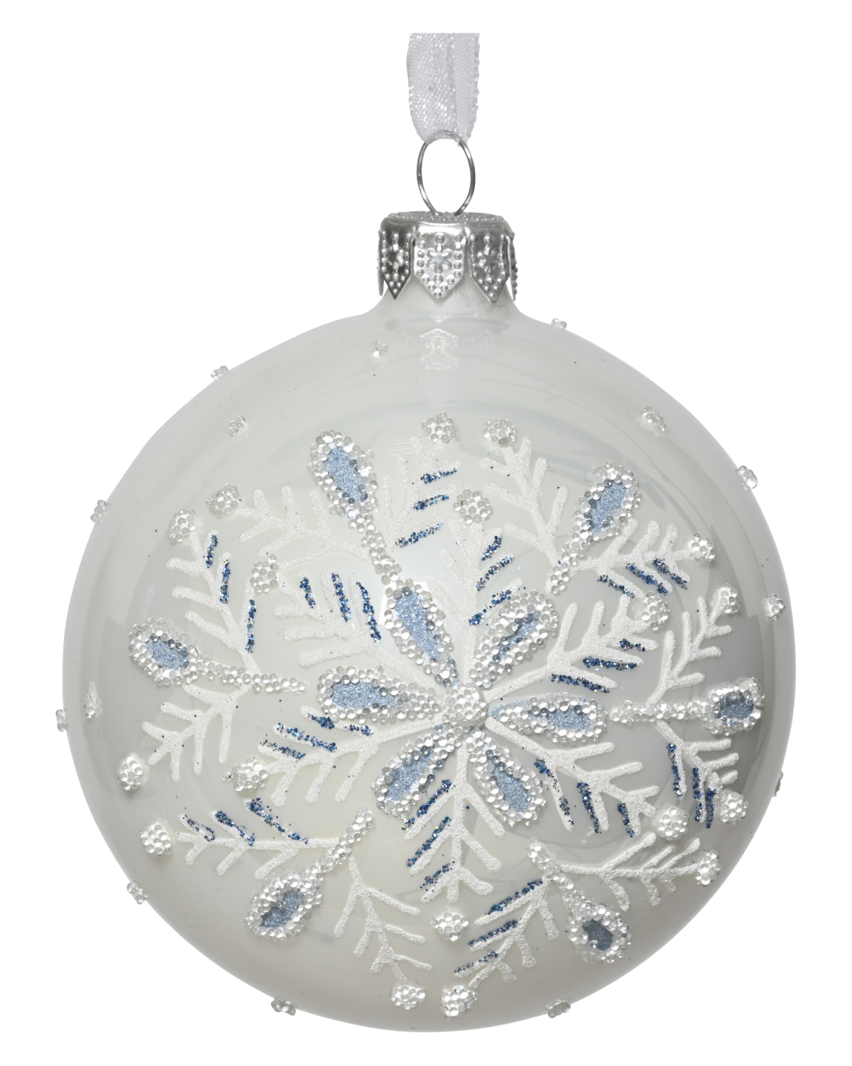 Kerstbal glas 8 cm emaille, sneeuwvlok, winterwit