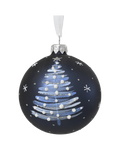 Kerstbal glas 8 cm mat, boom met stippen, nachtblauw