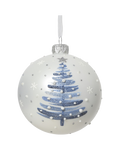 Kerstbal glas 8 cm mat, boom met stippen, winterwit