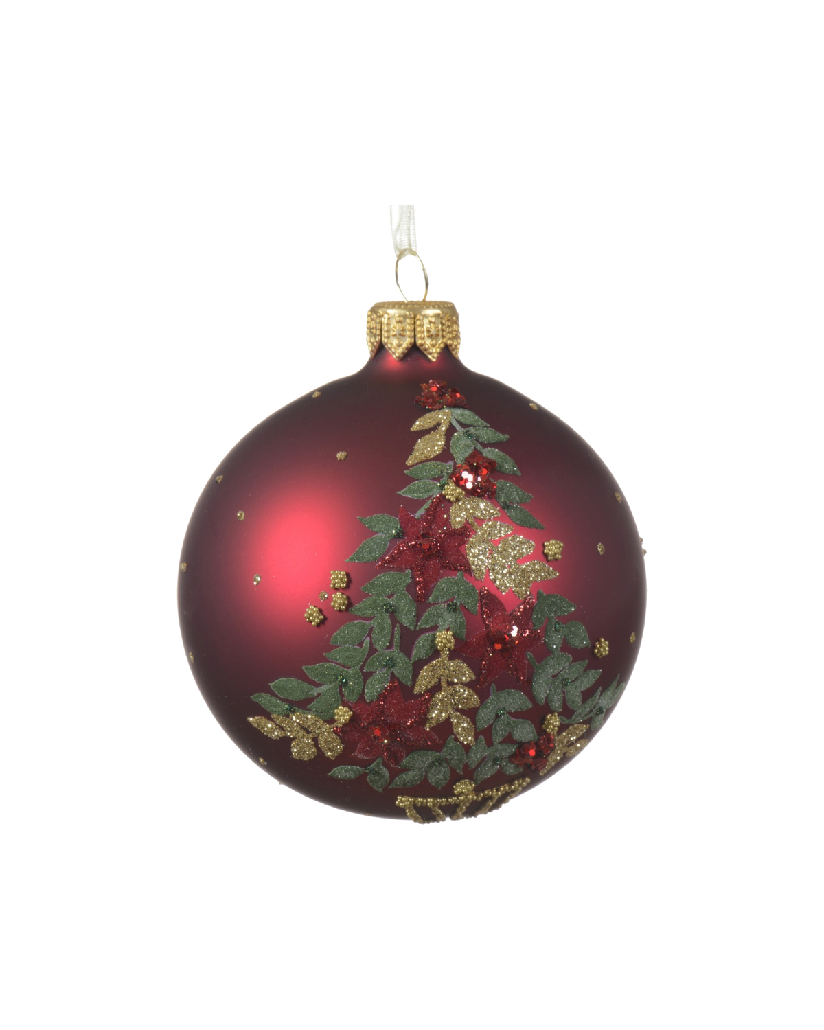 Kerstbal glas 8 cm mat, kerstboom, ossenbloed