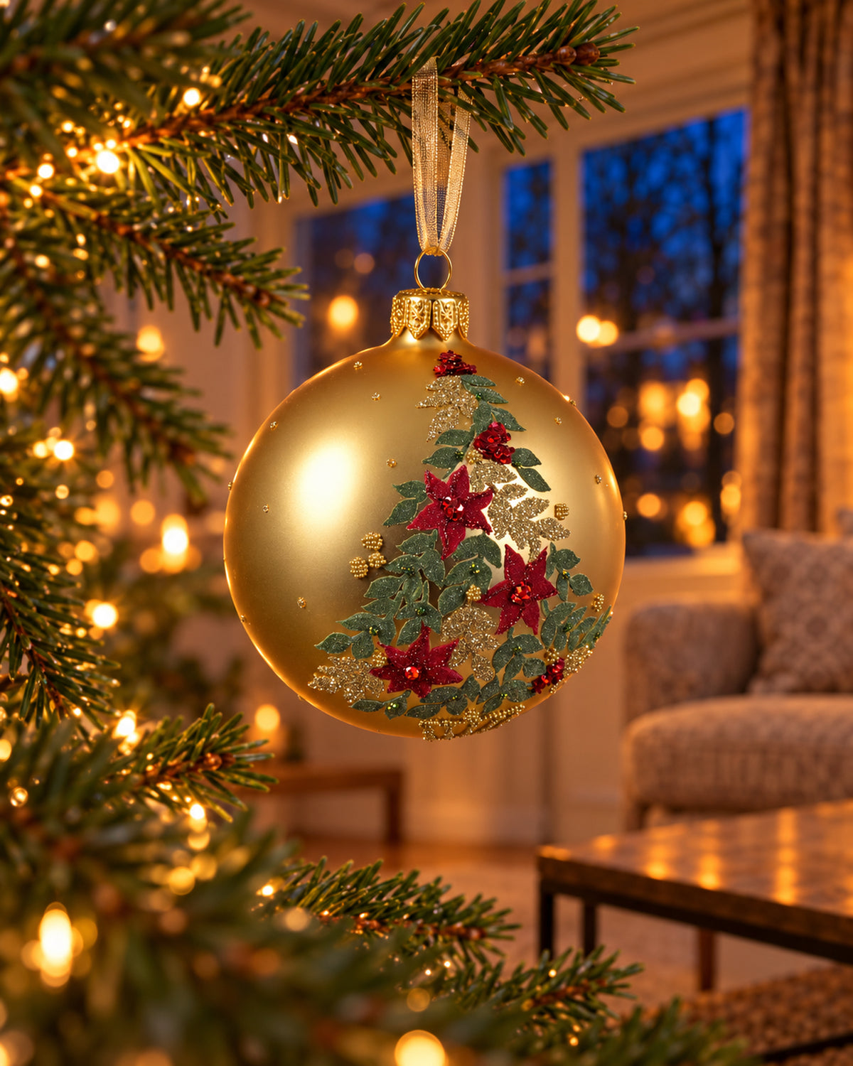 Kerstbal glas 8 cm mat, kerstboom, licht goud