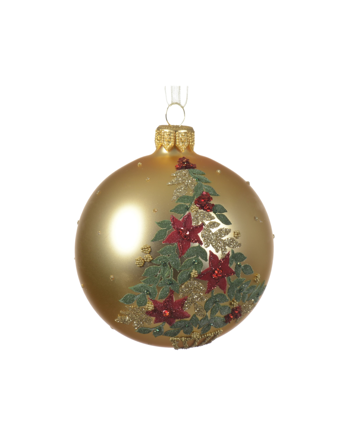 Kerstbal glas 8 cm mat, kerstboom, licht goud