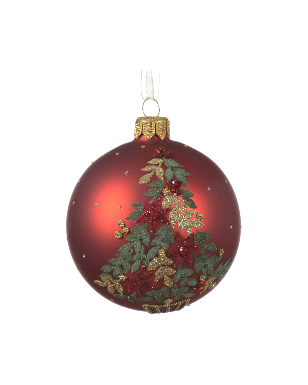 Kerstbal glas 8 cm mat, kerstboom, kerstrood