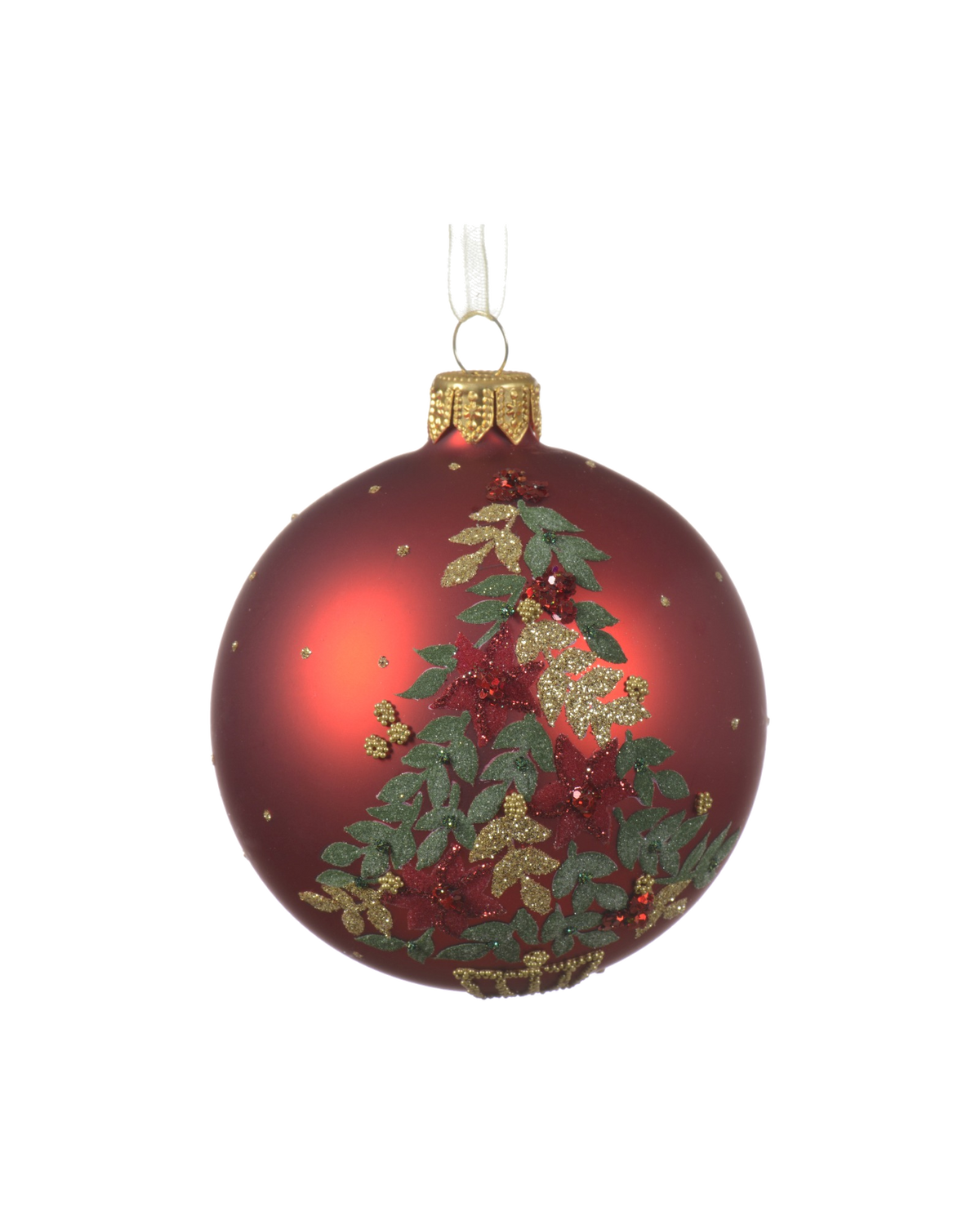 Kerstbal glas 8 cm mat, kerstboom, kerstrood