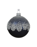 Kerstbal glas 8 cm emaille-mat, top met sneeuw, nachtblauw