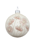 Kerstbal glas 8 cm mat, bloem, wolwit