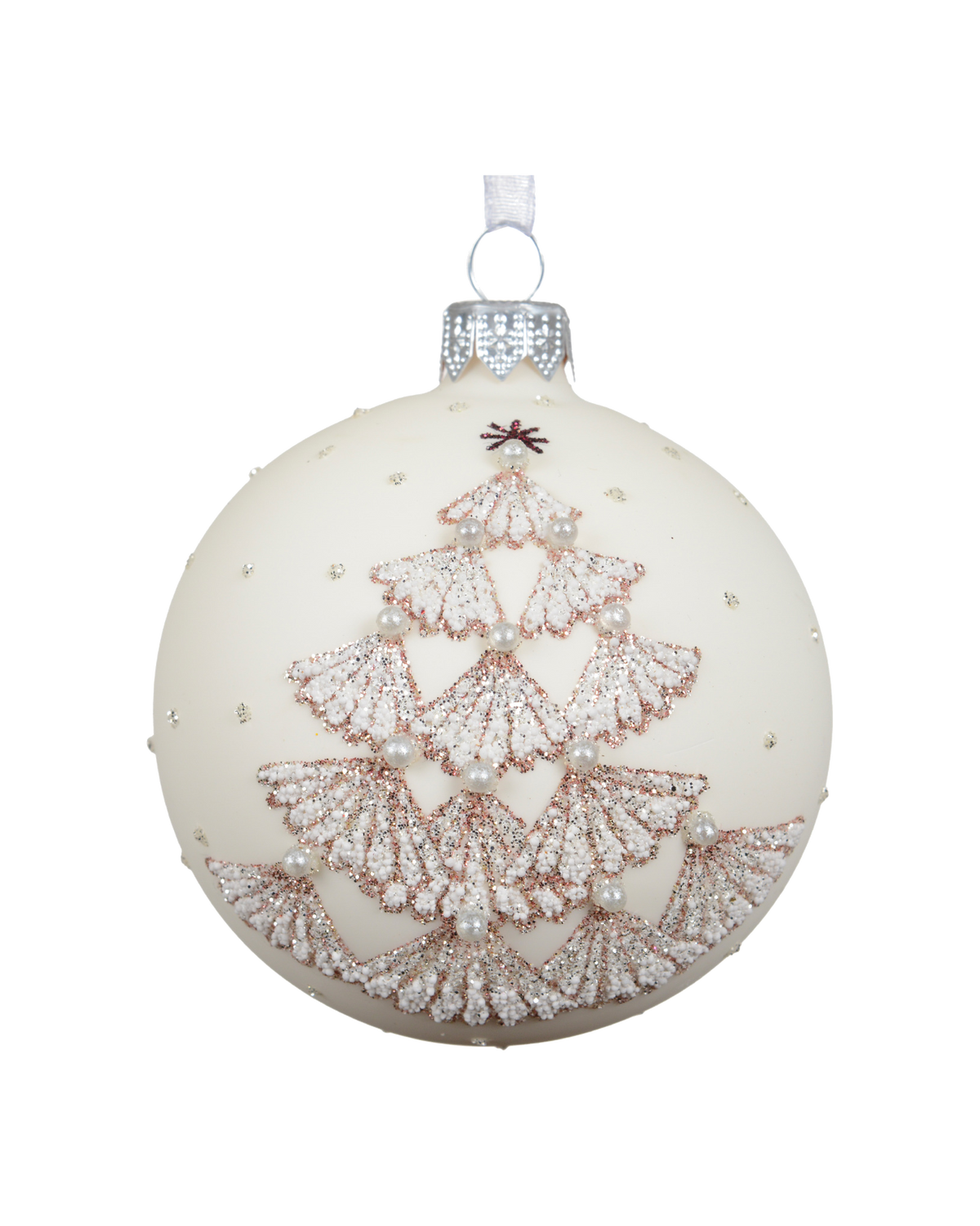 Kerstbal glas 8 cm mat, boom, wolwit