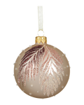 Kerstbal glas 8 cm mat, varenblad, parel