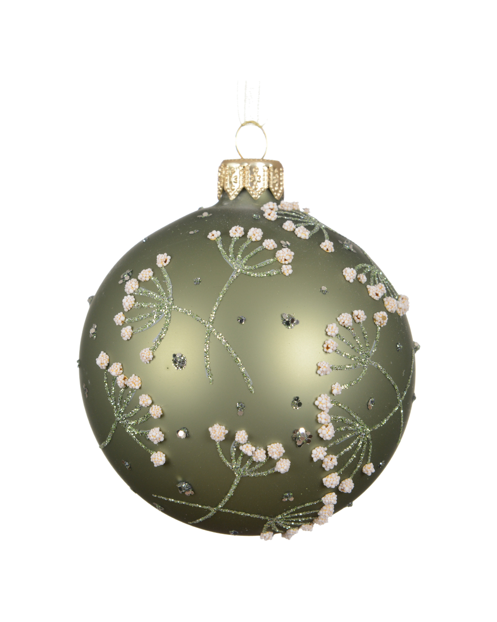 Kerstbal glas 8 cm mat, schermbloem, rosemarijn