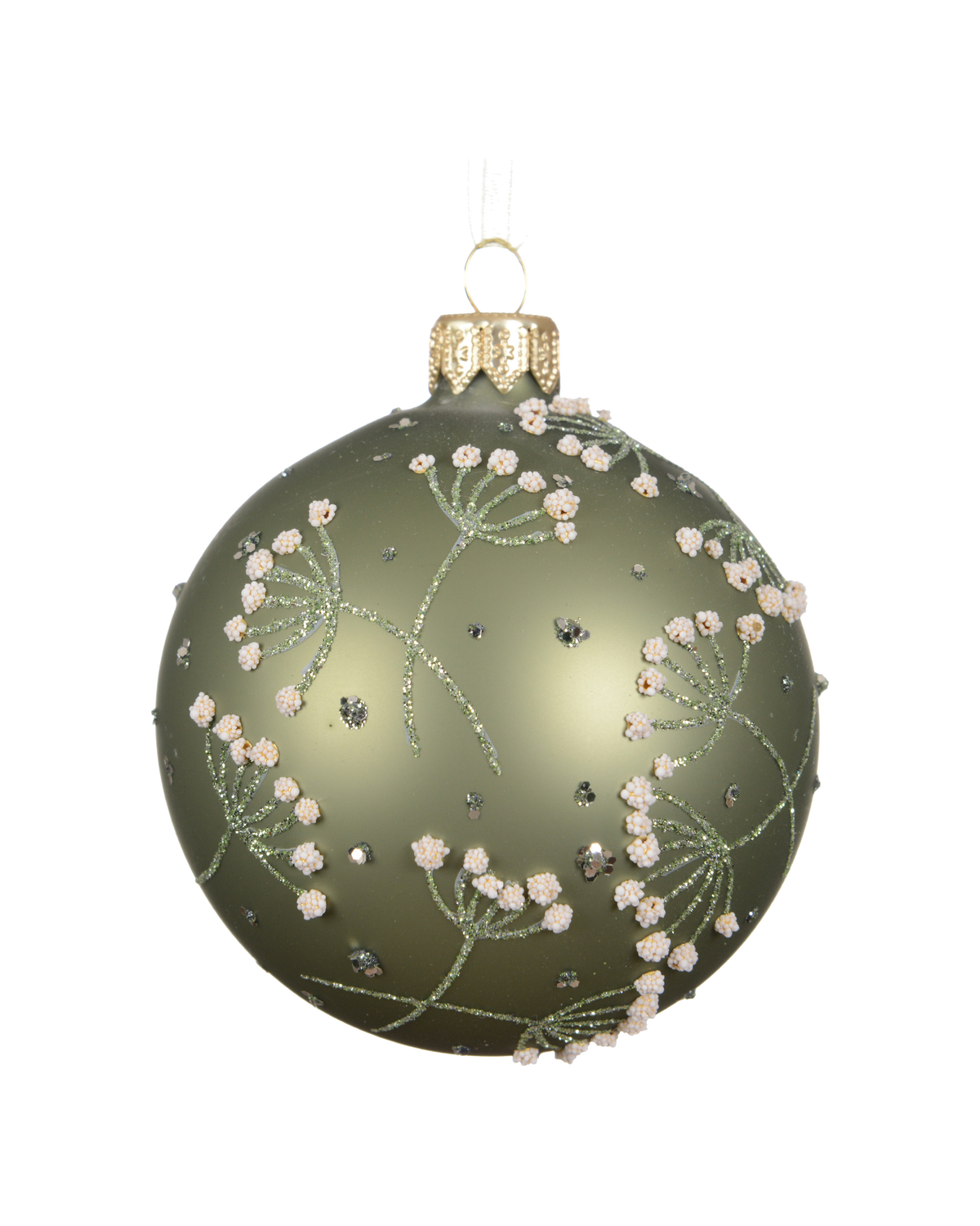 Kerstbal glas 8 cm mat, schermbloem, rosemarijn