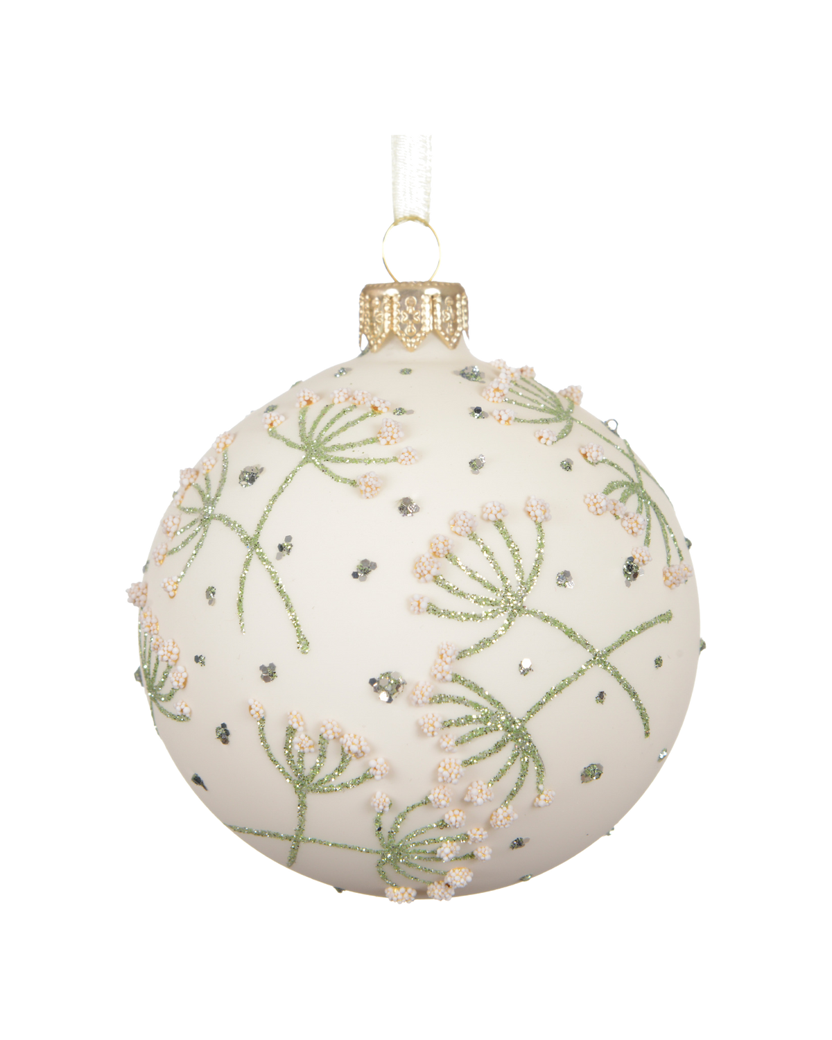 Kerstbal glas 8 cm mat, schermbloem, wolwit