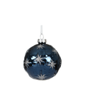 Kerstbal glas 8 cm gedecoreerd, glitterster, nachtblauw