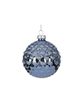 Kerstbal glas 8 cm gedecoreerd, dennenappel met glitter, ochtendblauw