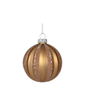 Kerstbal glas 8 cm gedecoreerd, glitter, karamel bruin