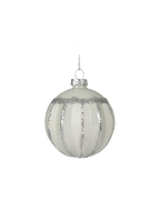 Kerstbal glas 8 cm gedecoreerd, glitter, winterwit