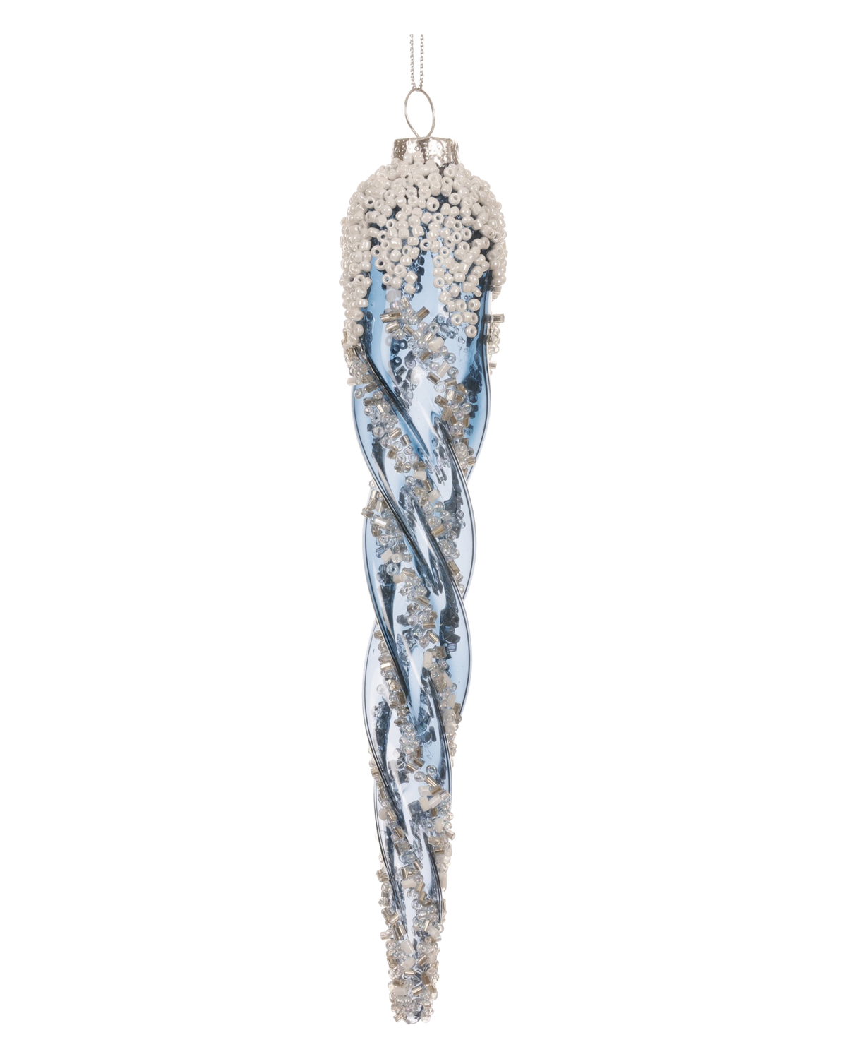 Ornament glas transparant met pailletten, nachtblauw
