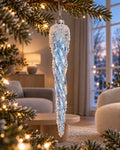 Ornament glas transparant met pailletten, ochtendblauw