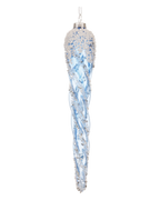 Ornament glas transparant met pailletten, ochtendblauw