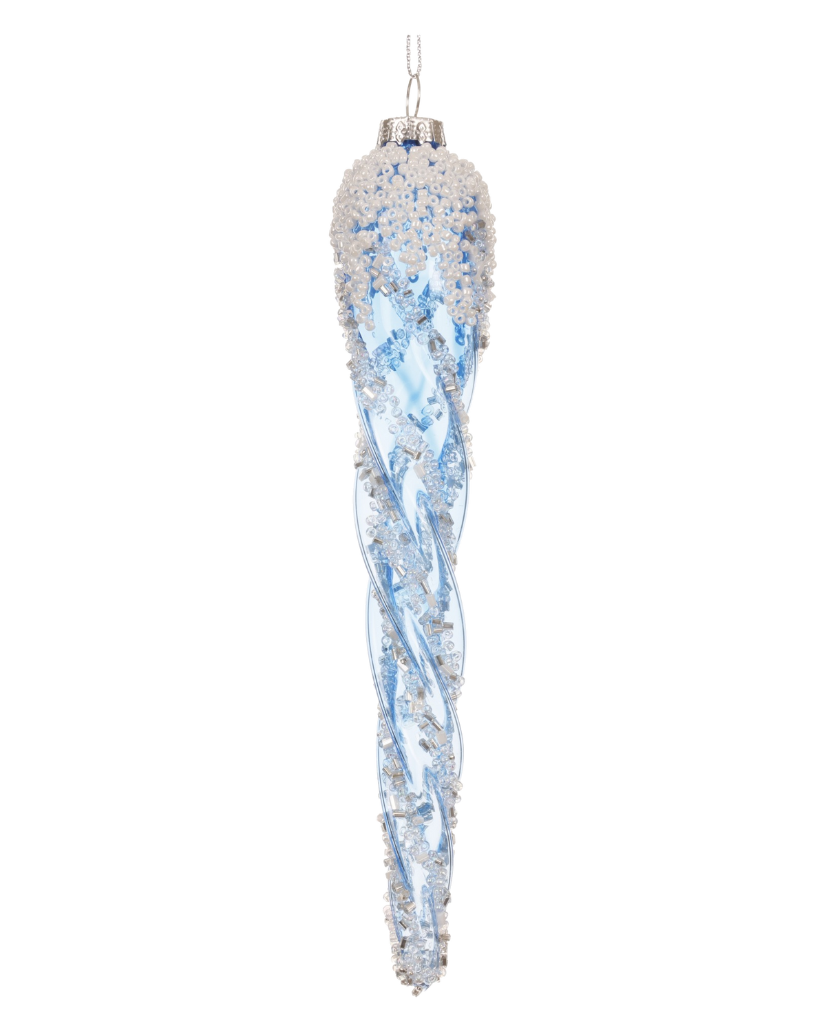 Ornament glas transparant met pailletten, ochtendblauw