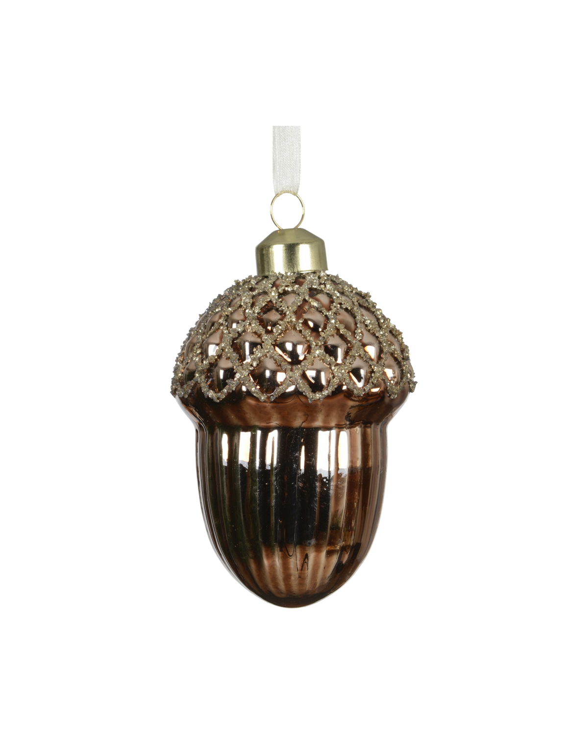 Eikel glas met goudglitter, espresso