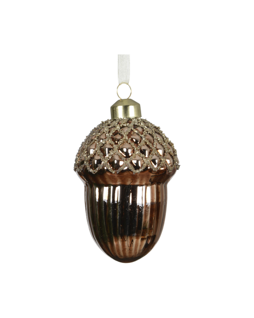 Eikel glas met goudglitter, espresso