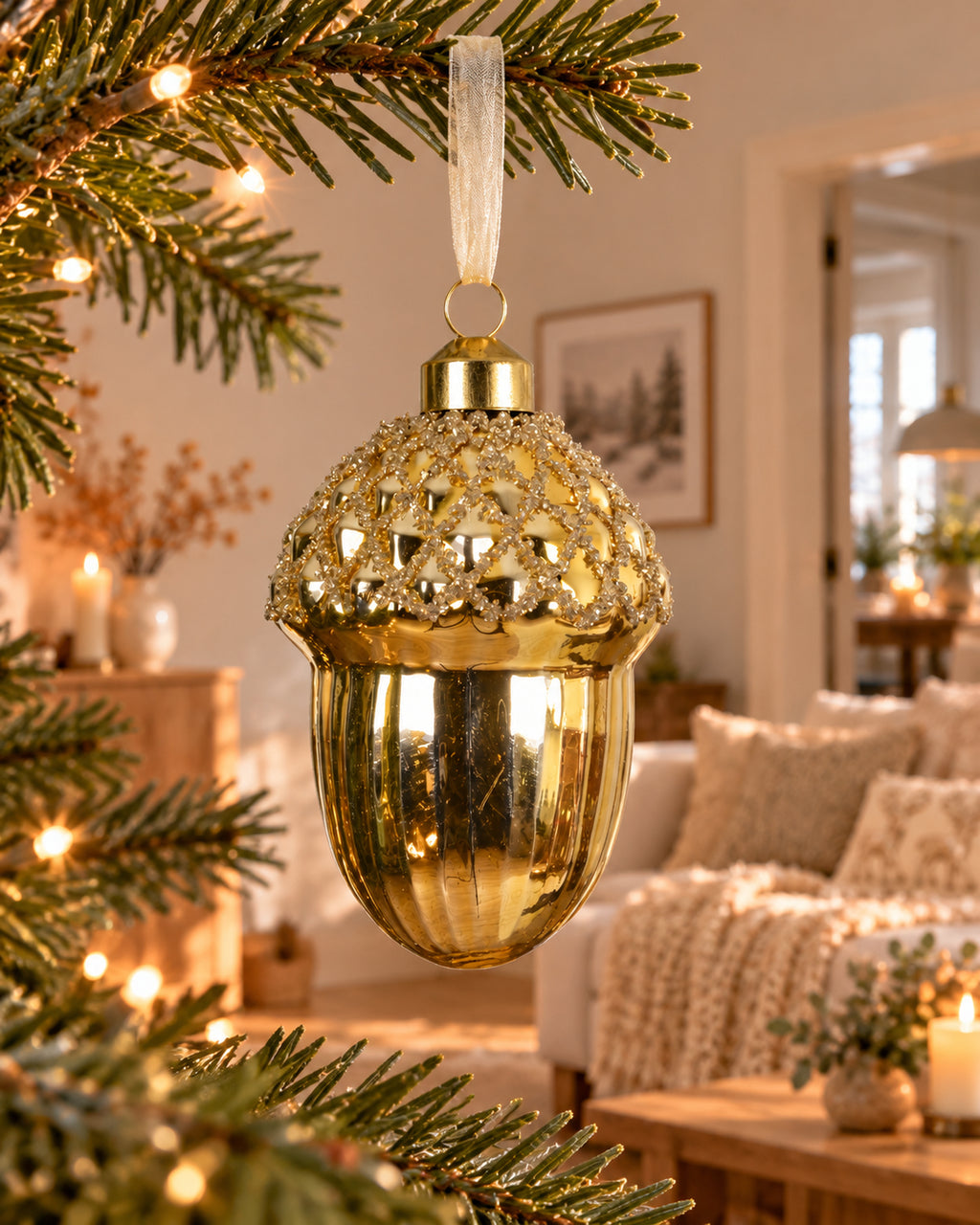 Eikel glas met glitter, goud