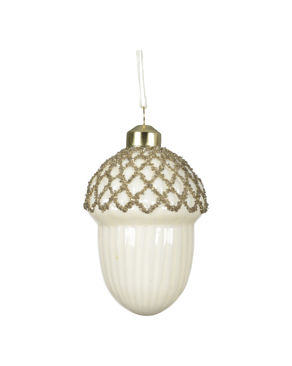Eikel glas met goudglitter, wolwit