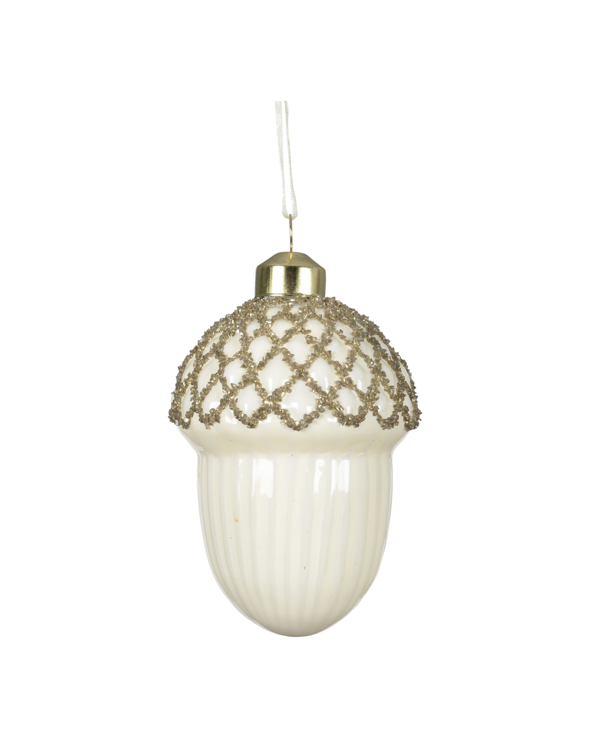 Eikel glas met goudglitter, wolwit