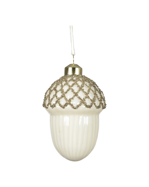 Eikel glas met goudglitter, wolwit