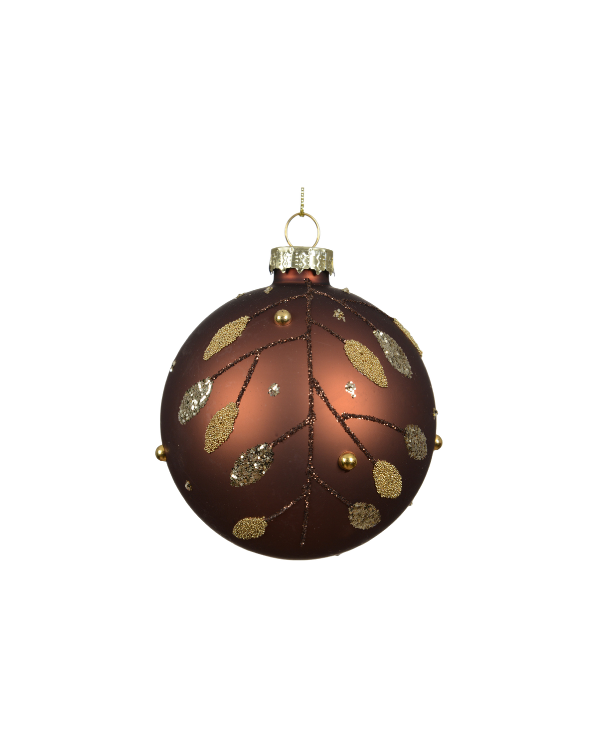 Kerstbal glas 8 cm mat met kralentakjes, espresso