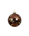 Kerstbal glas 8 cm glans met kralentakjes, espresso