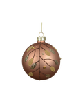 Kerstbal glas 8 cm mat met kralentakjes, karamel bruin