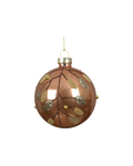 Kerstbal glas 8 cm glans met kralentakjes, karamel bruin
