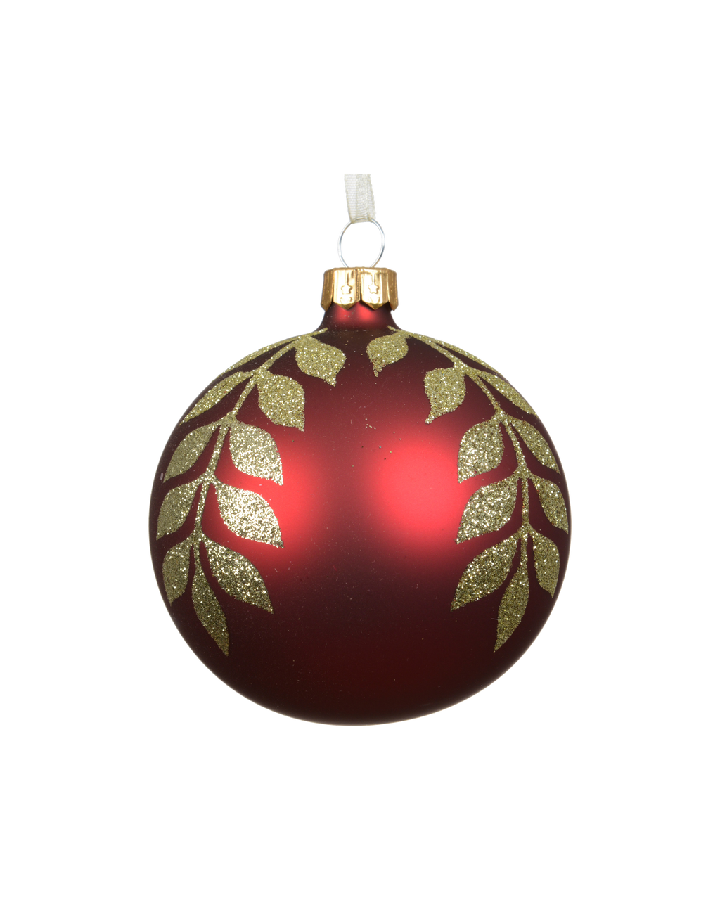 Kerstbal glas 8 cm mat, bladtak, kerstrood