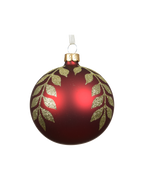 Kerstbal glas 8 cm mat, bladtak, kerstrood