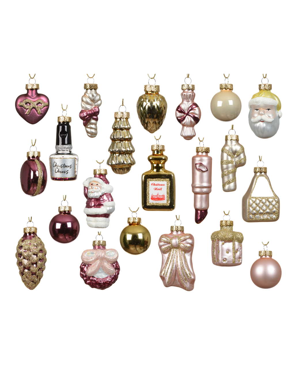 Adventskalender met 24 glazen figuurtjes, roze