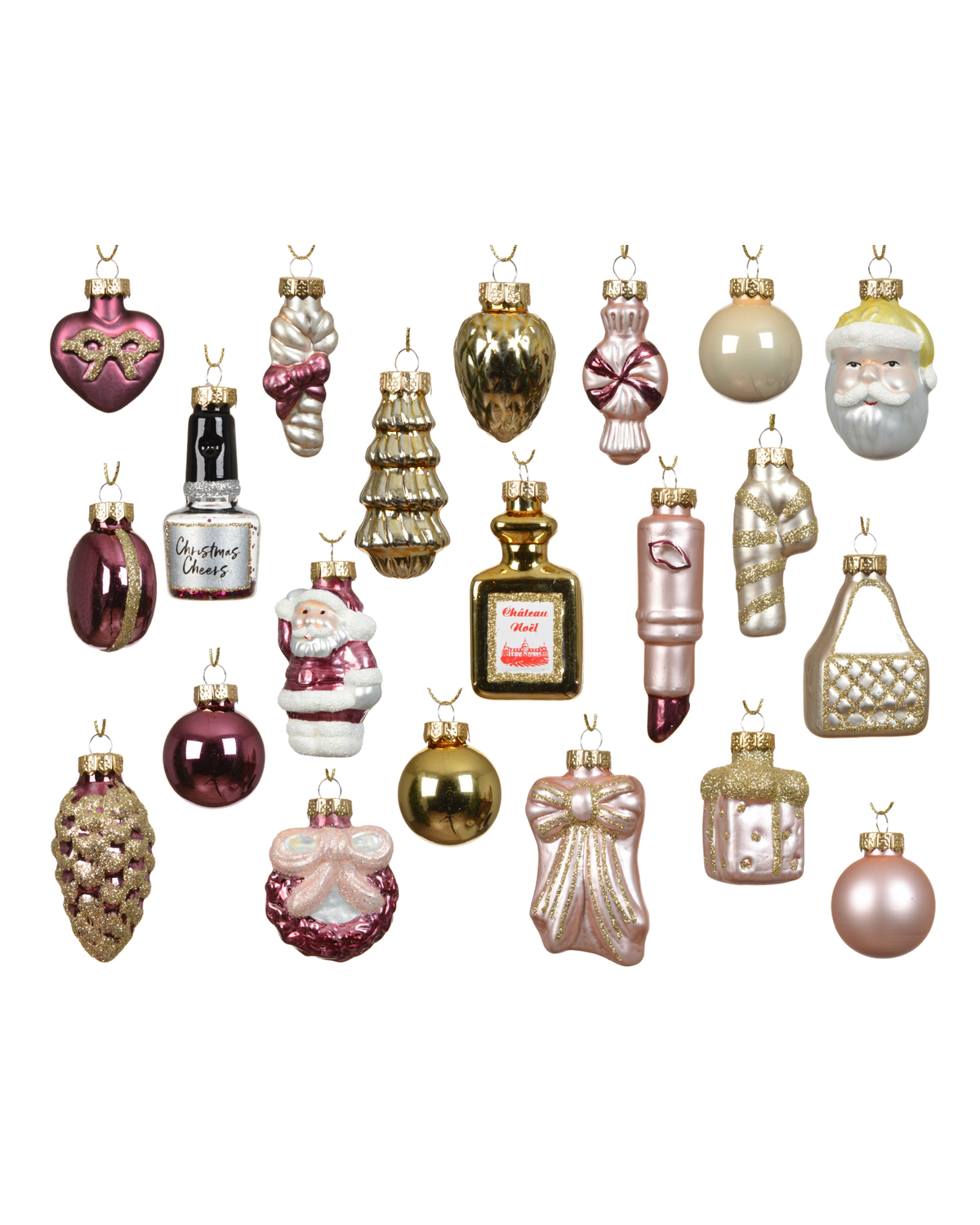 Adventskalender met 24 glazen figuurtjes, roze