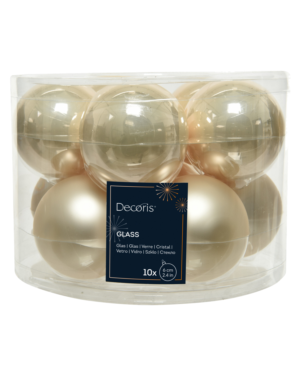 Kerstballen glas 6 cm, koker à 10, parel