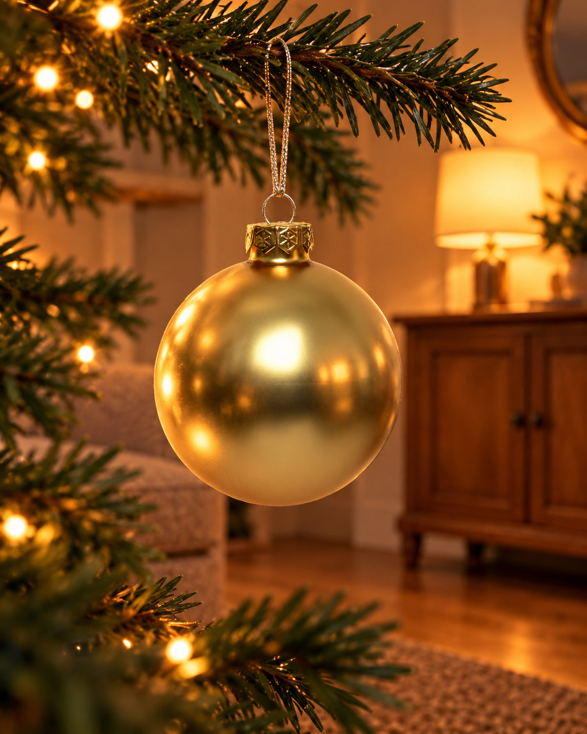 Kerstballen glas 6 cm, koker à 10, licht goud