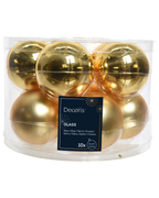 Kerstballen glas 6 cm, koker à 10, licht goud